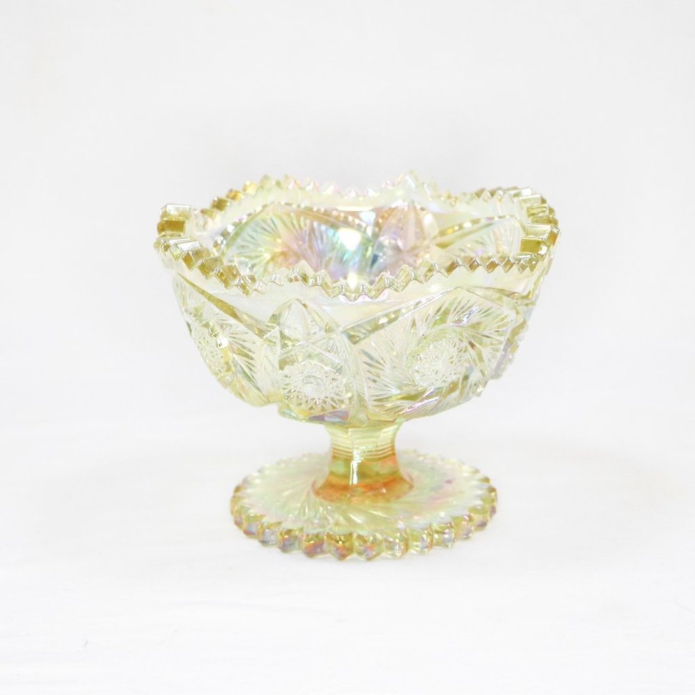 Vintage Yellow Cut Glass Decorative Serving Bowl